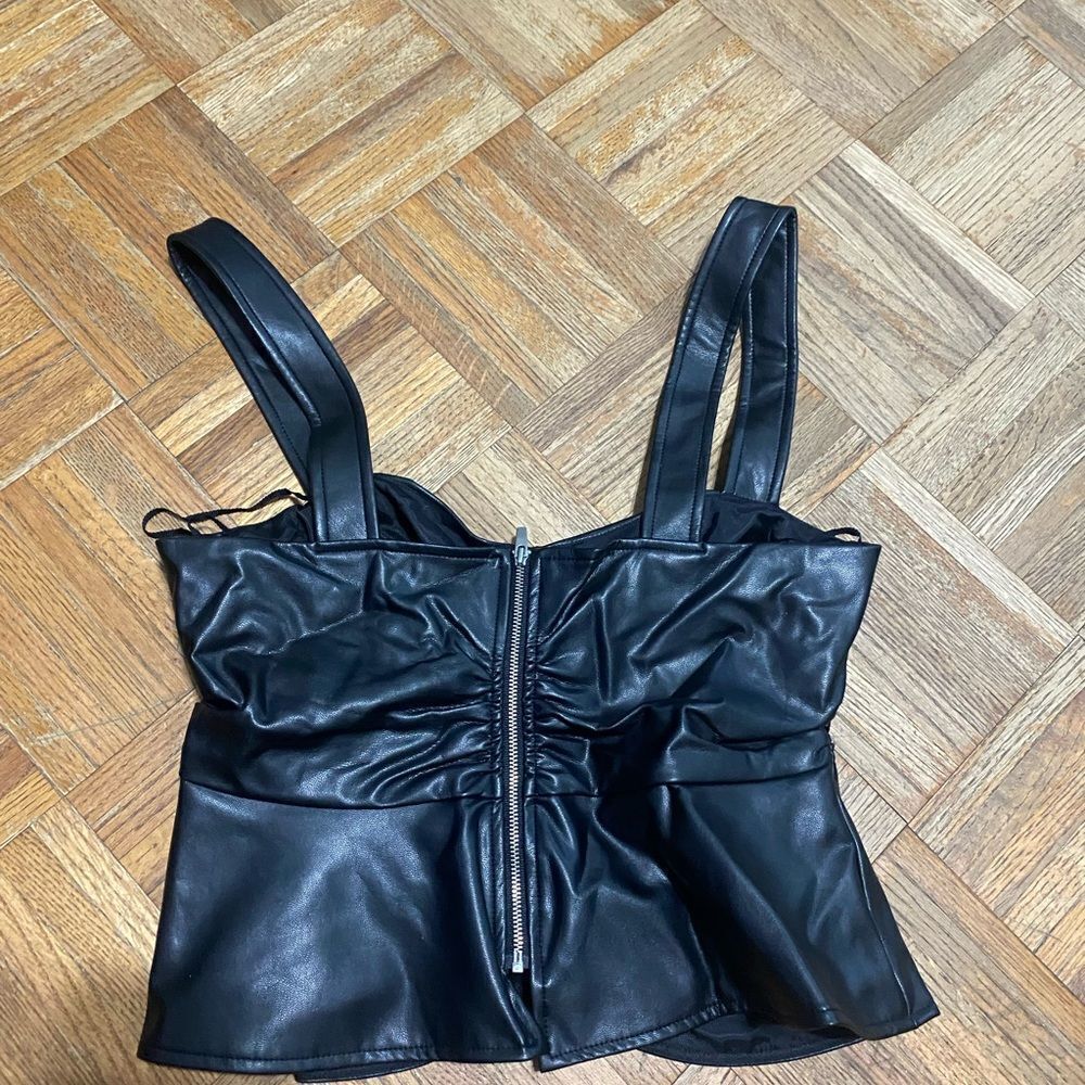 A.L.C Leather Black Top Lauryn II Top - Picture 4 of 9